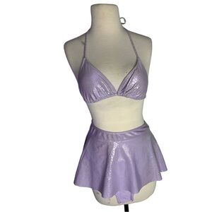 Women's 3Pcs Holographic Skirt Shiny Rave Outfit Festival Dancewear Costume